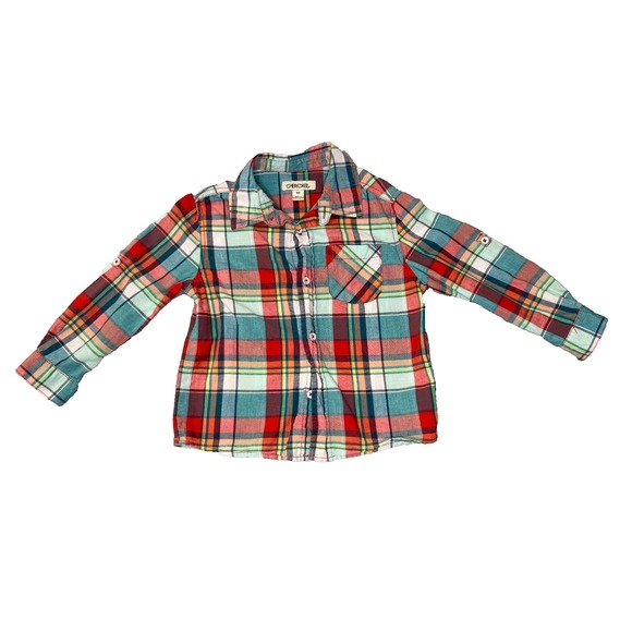 Cherokee Other - Cherokee Toddler Boys Plaid Button Down Shirt Red Teal Orange Size 4T Long Sleev
